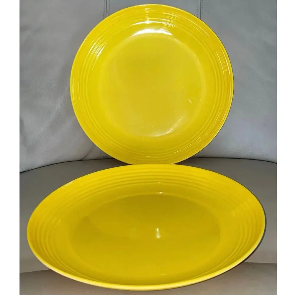 Set of 2 Melange Sunny Yellow 11” Coupe Ribbed Melamine Plates Shatterproof